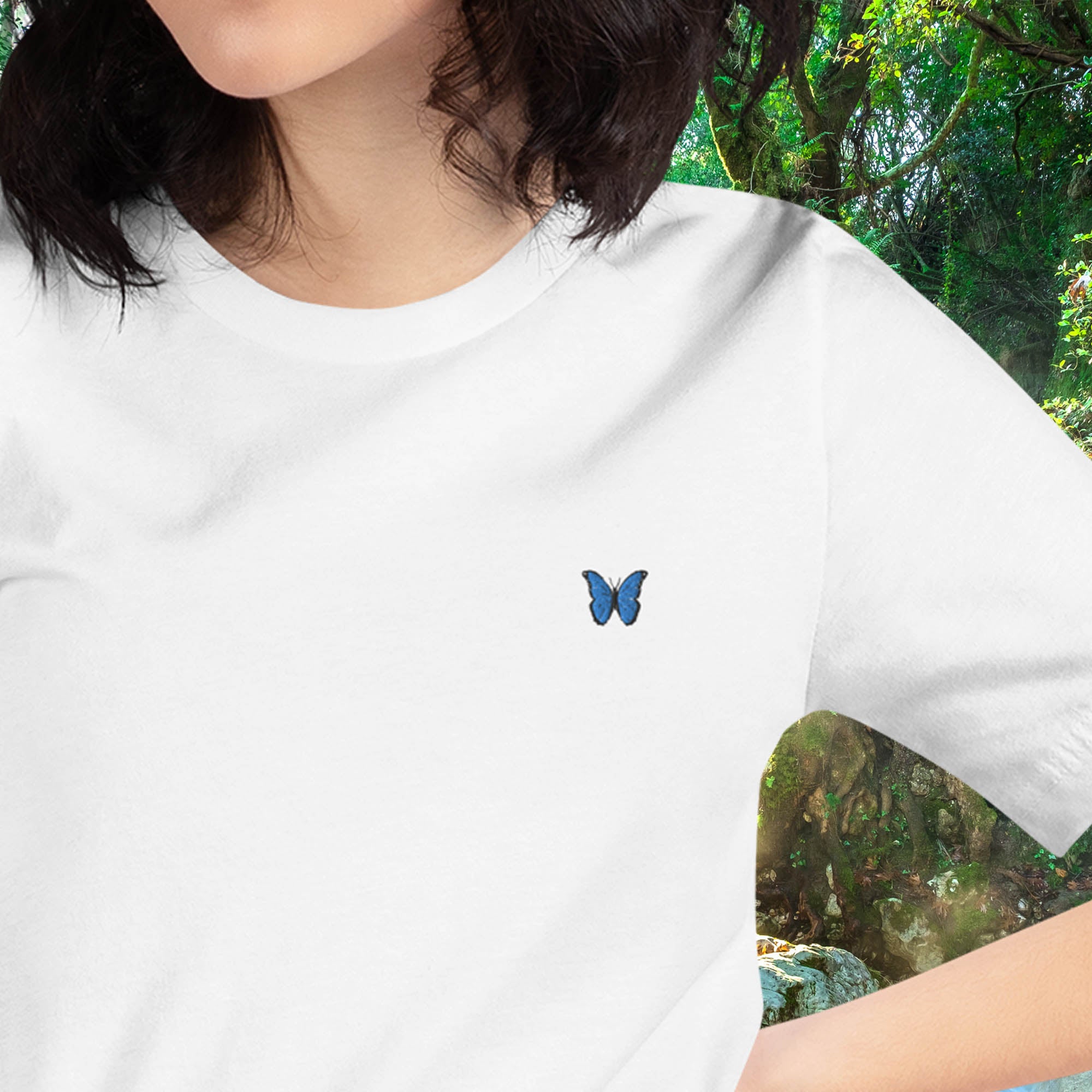 Blue Butterfly Embroidered T-Shirt
