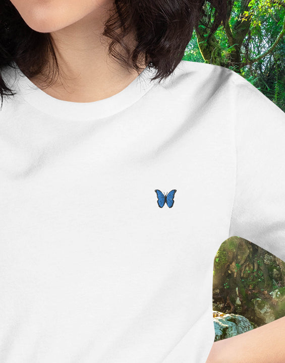 Blue Butterfly Embroidered T-Shirt